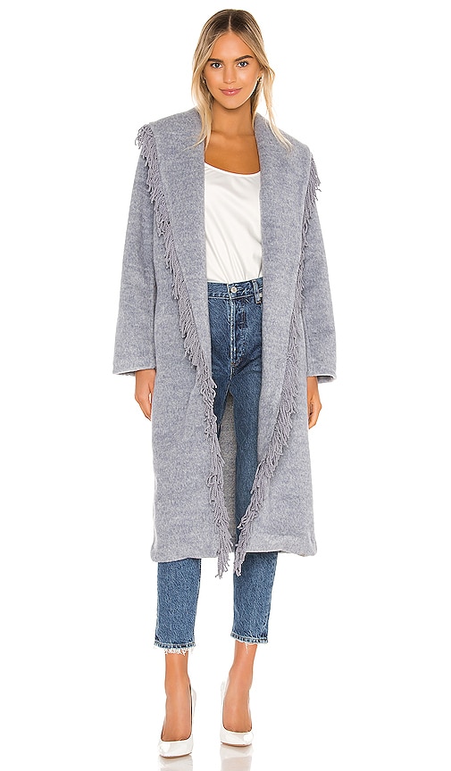 Line & Dot Linda Fringe Coat in Denim Melange