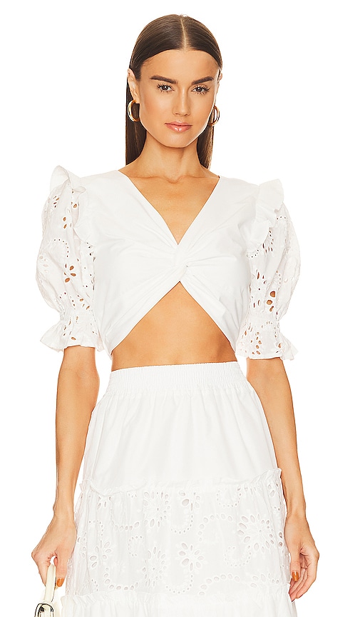Line & Dot Pixie Knot Top in White