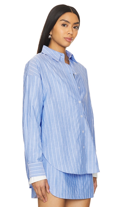 Shop Line & Dot Mer Button Down Top In Baby Blue