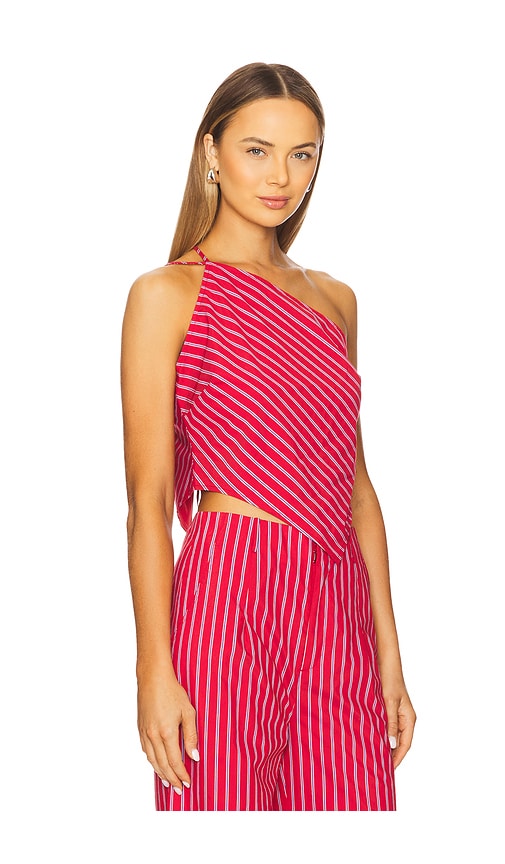 Line & Dot Claudine Asymmetrical Top In Red