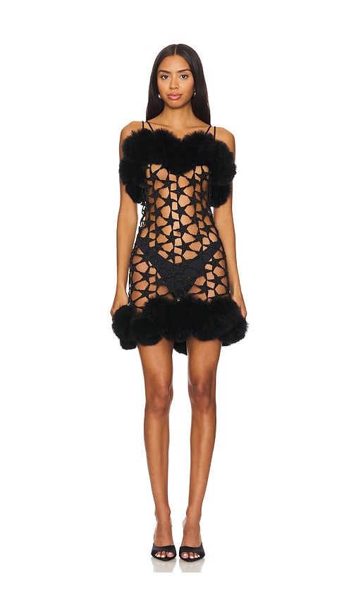 Shop Leje Hand Crochet Feather Dress In Black