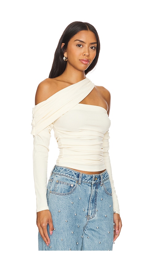 Shop Leje Ruched Asymmetric Top In Beige