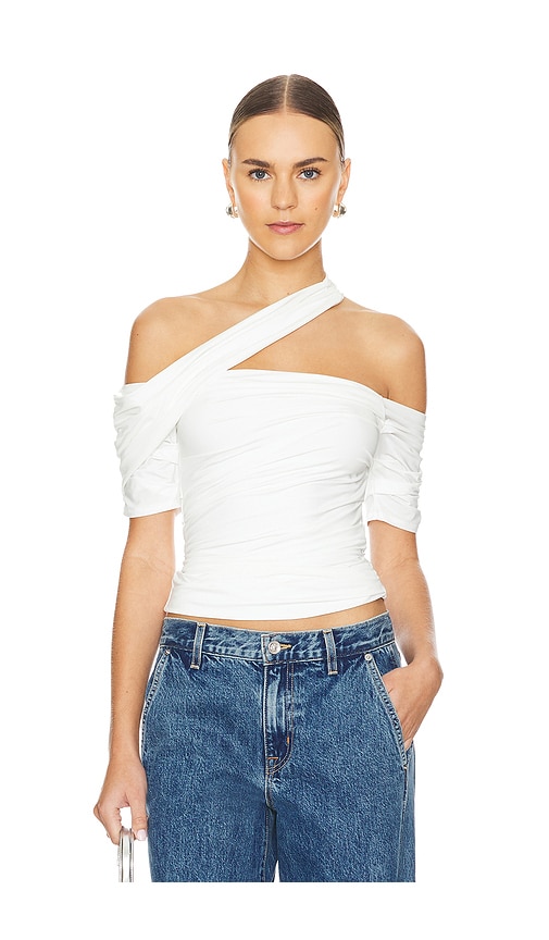 Shop Leje Ruched Asymmetric Top In White