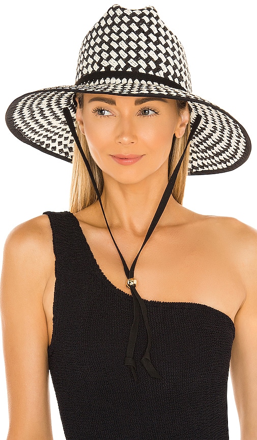 Black Straw Lele Sadoughi Hat with White Band Lele Sadoughi Woven Straw Panama Hat In Navy - 30% Off  main image 3