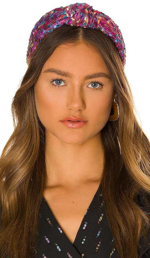Lele Sadoughi Shimmer Confetti Knotted Headband in Magenta  display picture 1