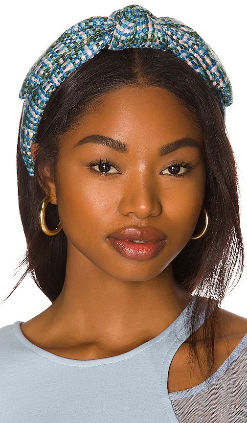 Lele Sadoughi Tweed Veronica Bow Headband in Lawn Check 