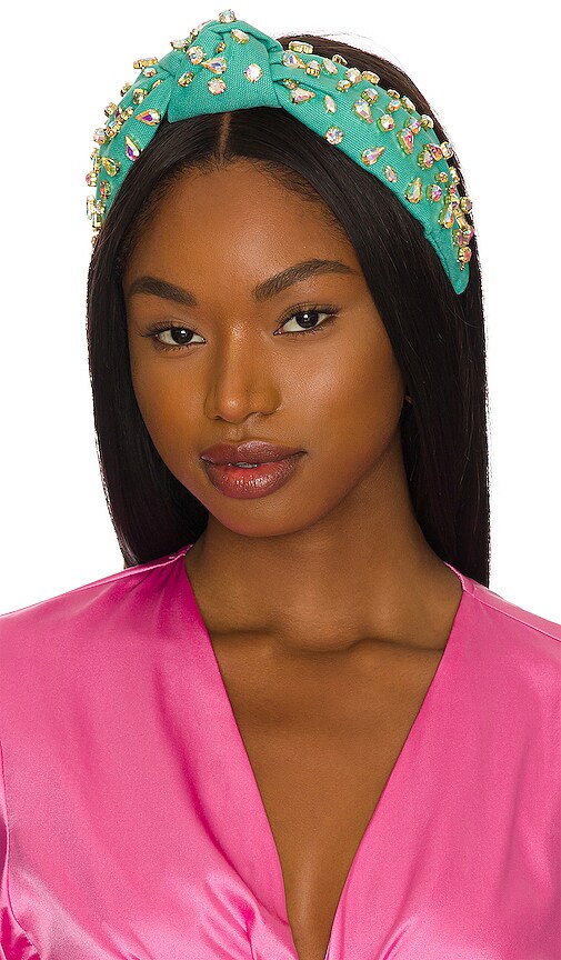 Lele Sadoughi Candy Jeweled Knotted Headband in Turquoise Rainbow Crystal Lele Sadoughi Kids Knotted Mixed Crystal Headband main image 4