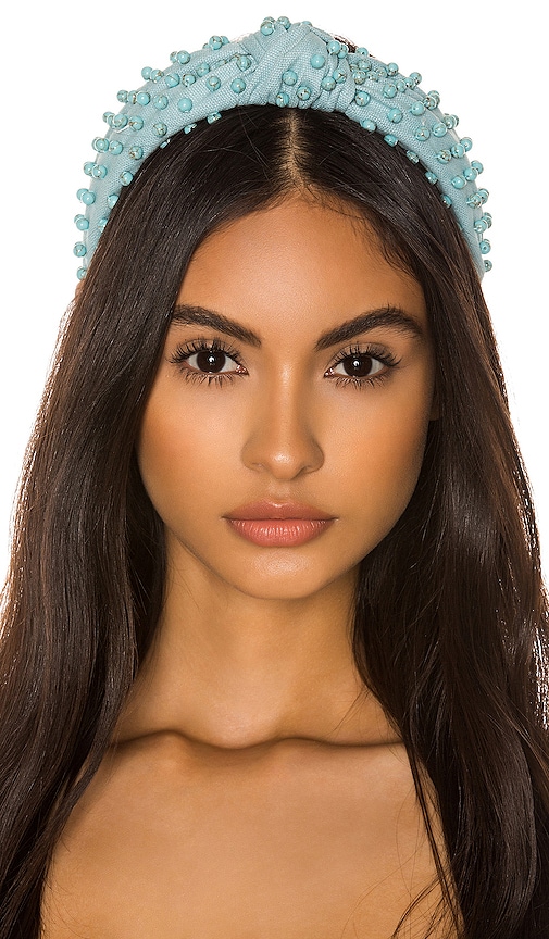Lele Sadoughi Beaded Woven Headband in Turquoise | REVOLVE display picture 2