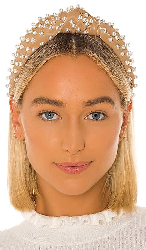 Lele Sadoughi Faux Leather Pearl Knotted Headband in Ginger 