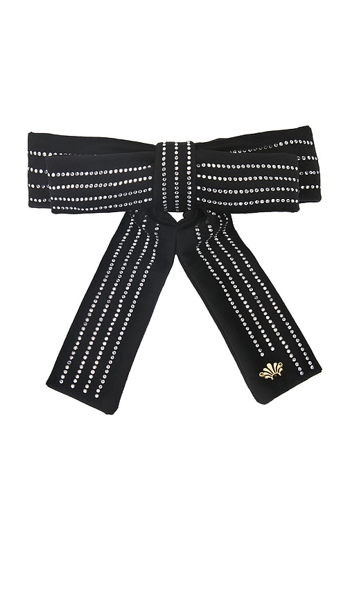 Crystal Pinstripe Antoinette Bow Barrette in Black.