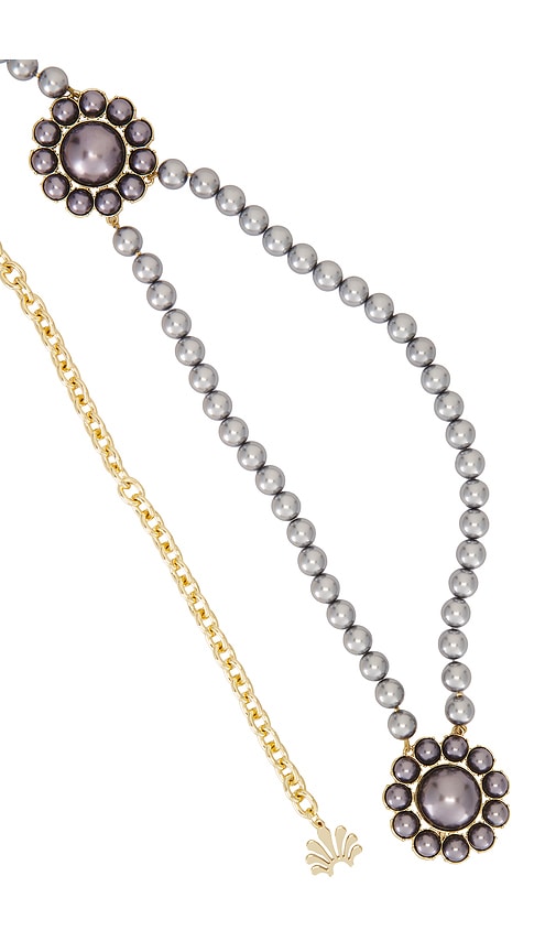 Shop Lele Sadoughi Clementine Pearl Charm Belt In Metallic Gold