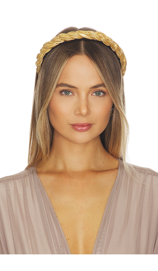 Lele Sadoughi Juliet Pleated Headband in Metallic Gold.