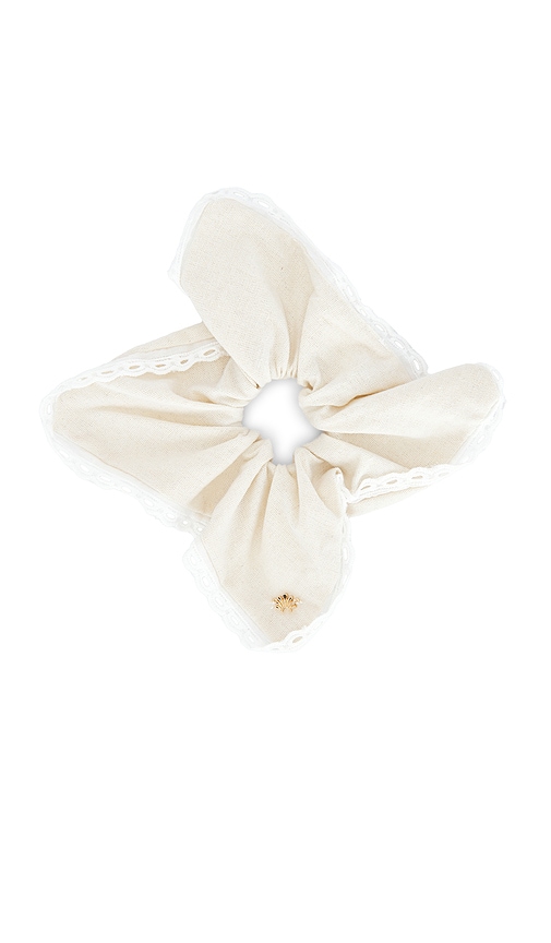Lele Sadoughi Eyelet Trim Linen Square Scrunchie in Ivory.