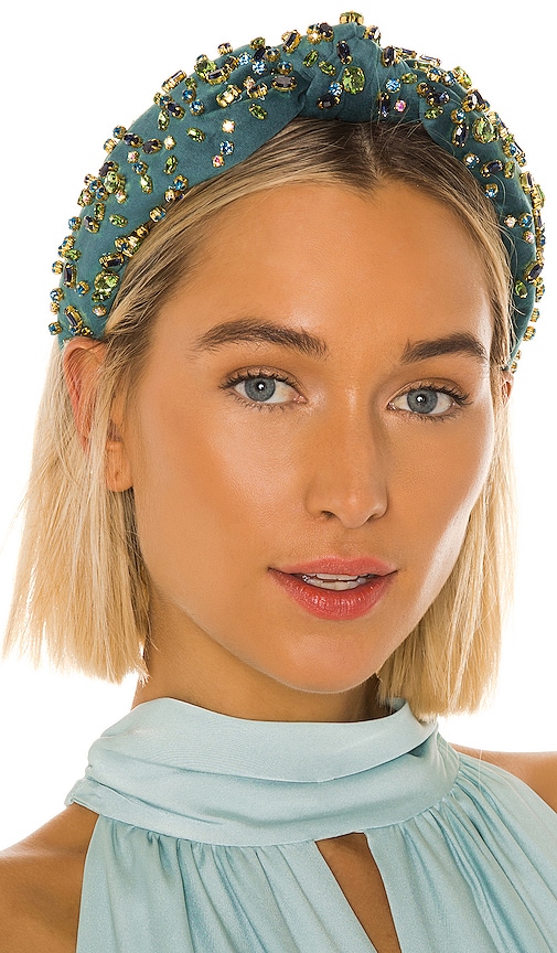 Lele Sadoughi Crystal Velvet Headband in Emerald | REVOLVE