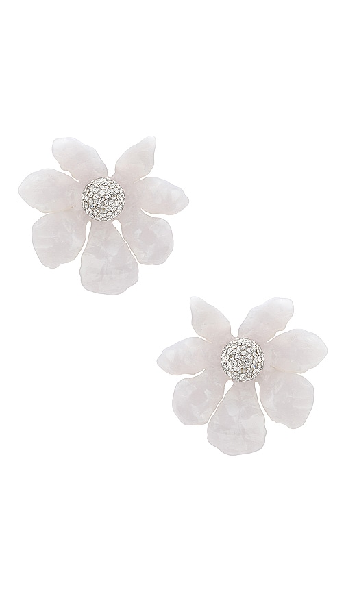 Lele Sadoughi Pave Ball White Wallflower Button Earrings In Mother Of Pearl