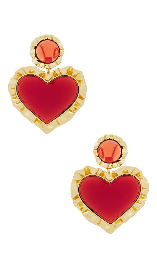 Shop Lele Sadoughi Heart Ruffle Drop Earrings In Valentines Red