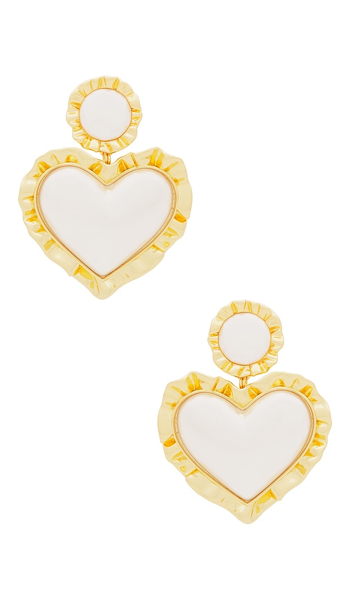 Shop Lele Sadoughi Heart Ruffle Drop Earrings In White