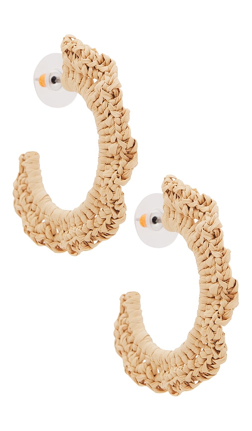 Shop Lele Sadoughi Ruffle Raffia Hoop Earrings In Metallic Gold