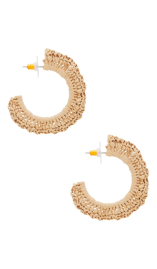 Shop Lele Sadoughi Ruffle Raffia Hoop Earrings In Metallic Gold