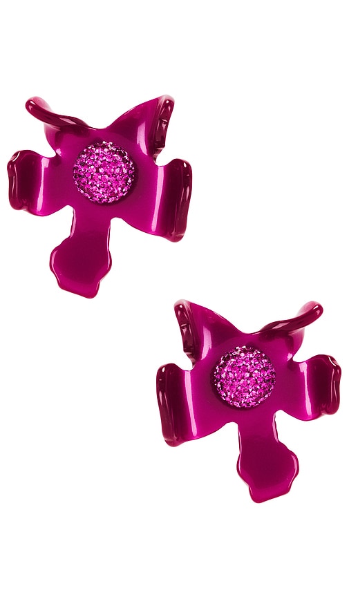 Shop Lele Sadoughi Crystal Lily Button Earrings In 树莓红