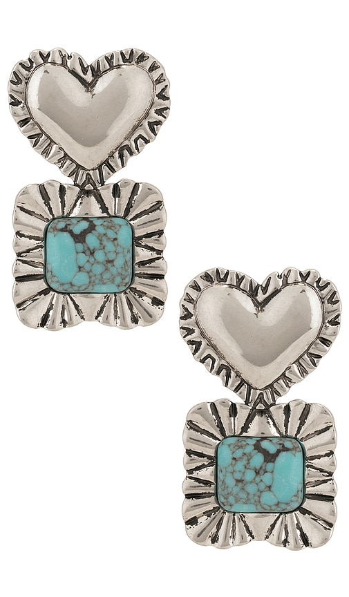 Lele Sadoughi Ruffle Heart Stone Earrings in Metallic Silver.