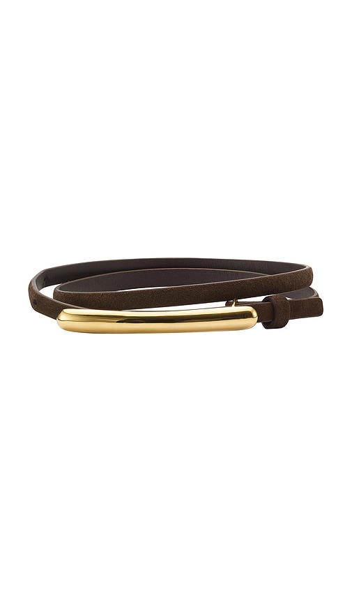 Lelet Ny Glossy Bar Skinny Suede Belt In Brown