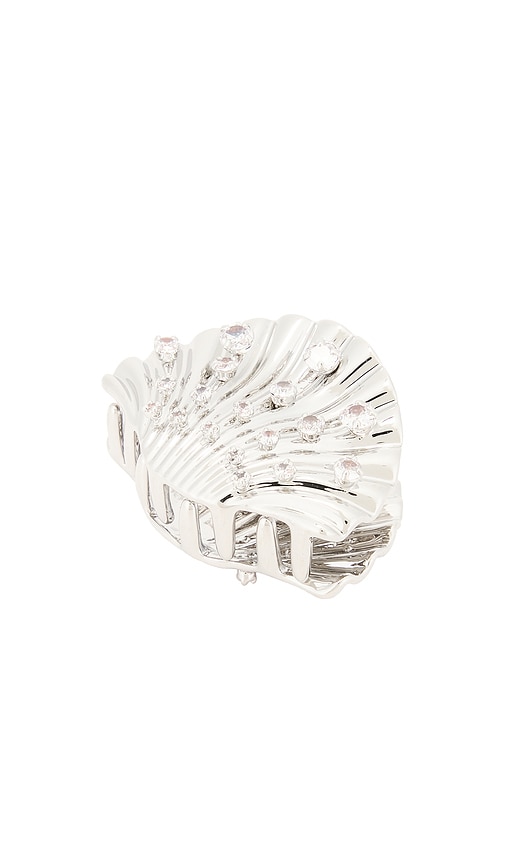 Crystal Mini Shell Claw Clip in Metallic Silver.