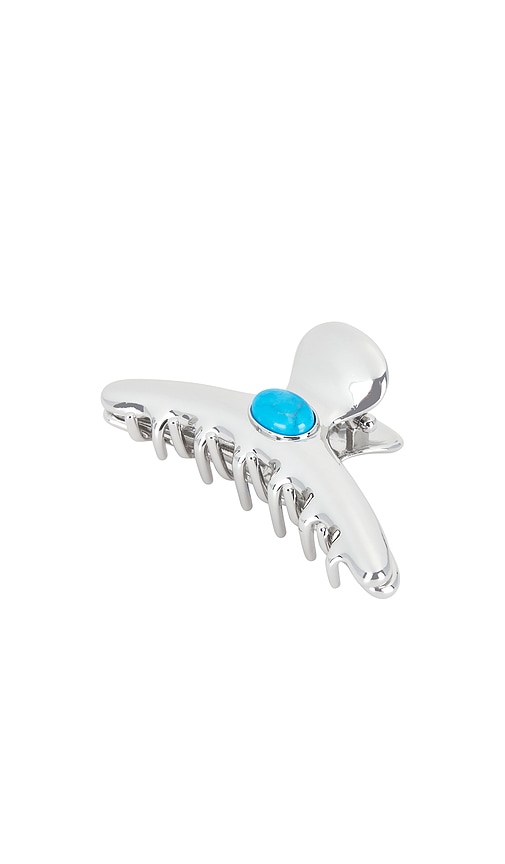 LELET NY Frankie Stone Claw Clip en Teal,Metallic Silver.