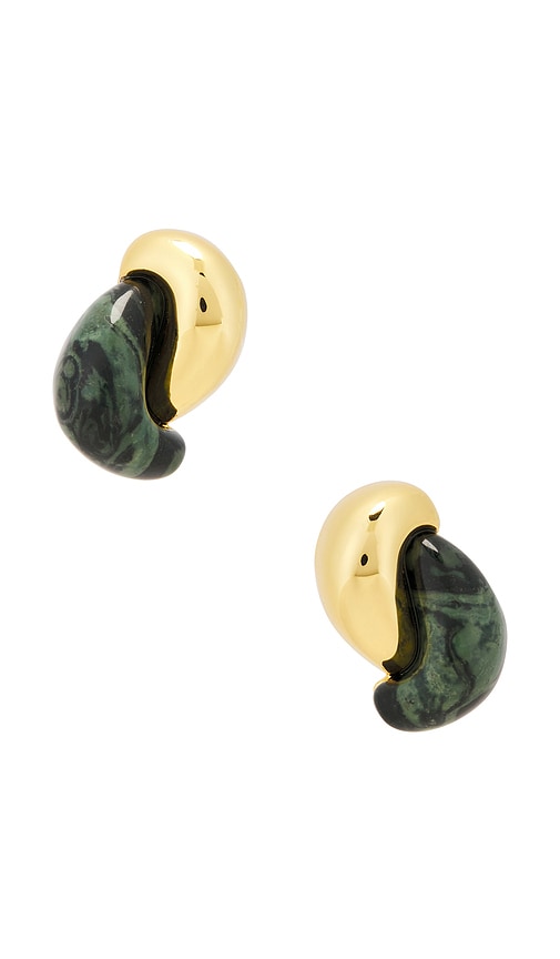 Stella Stone Earrings in Metallic Gold,Dark Green.