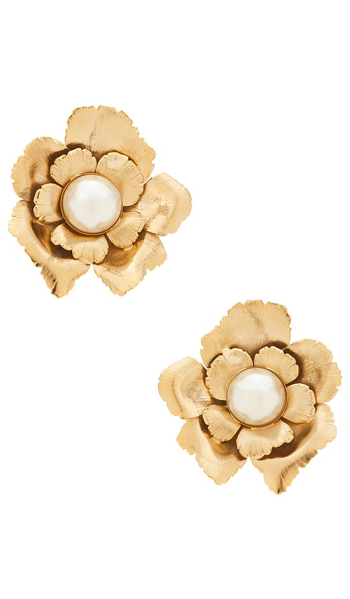 Lelet Ny Jasmine Floral Pearl Button Earrings In Gold