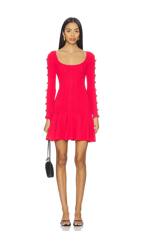 Loveshackfancy Seychelle Bow Long Sleeve Knit Minidress In Red