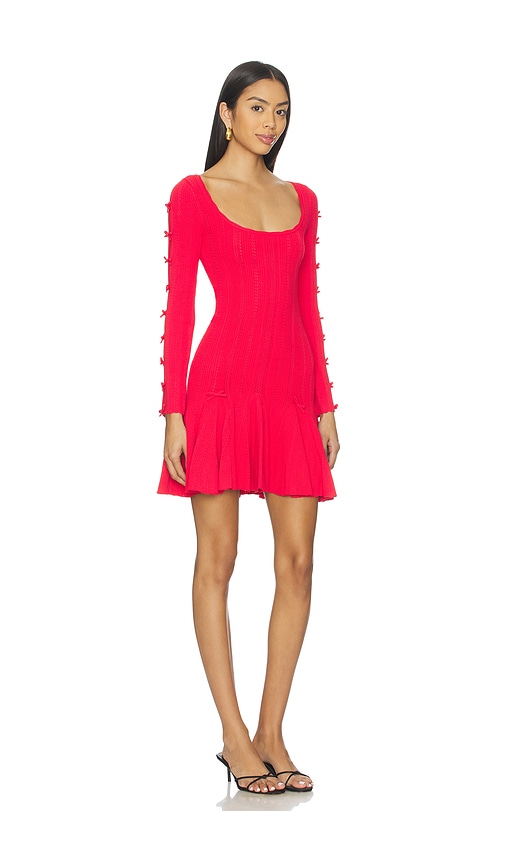 Loveshackfancy Seychelle Bow Long Sleeve Knit Minidress In Red