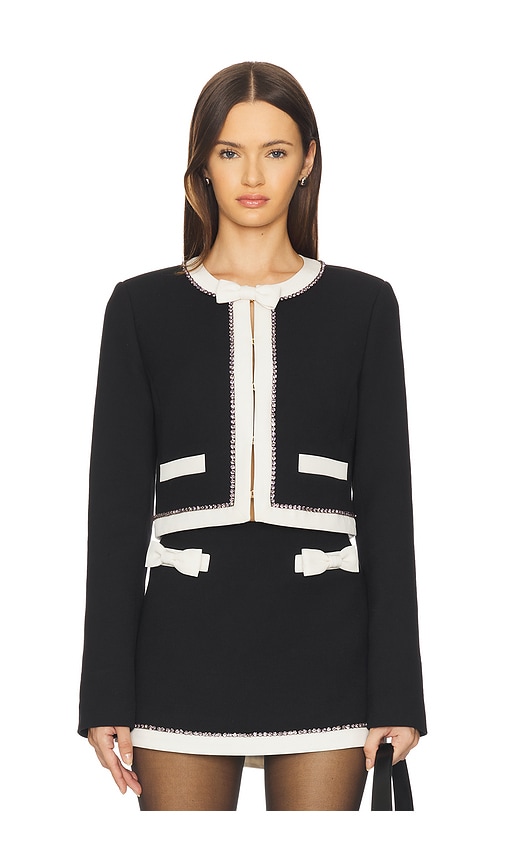 Loveshackfancy Ralphette Crystal Trim Colorblock Jacket In Black