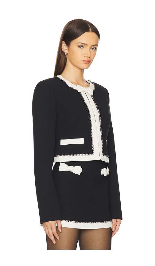Loveshackfancy Ralphette Crystal Trim Colorblock Jacket In Black