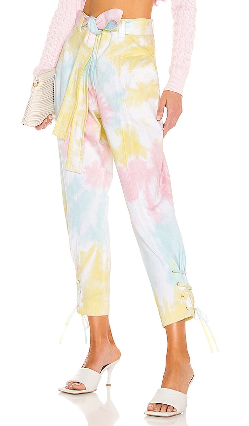 Loveshackfancy Tao Cropped Belted Tie-dyed Cotton-blend Twill Tapered Pants In Rainbow Radial Tie Dye