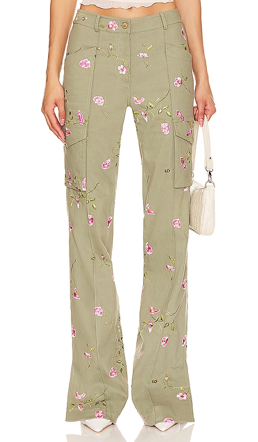 LoveShackFancy Atworth Pant in Olive Green