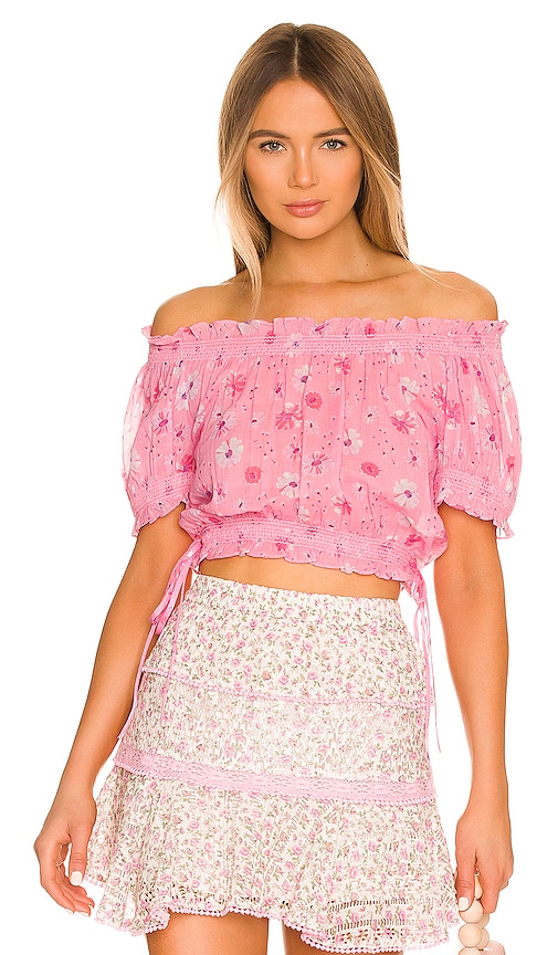 LoveShackFancy Rosalinda Crop Top in Coral Blaze | REVOLVE