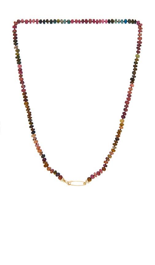 Loren Stewart Tourmaline Safety Pin Necklace in Metallic Gold.