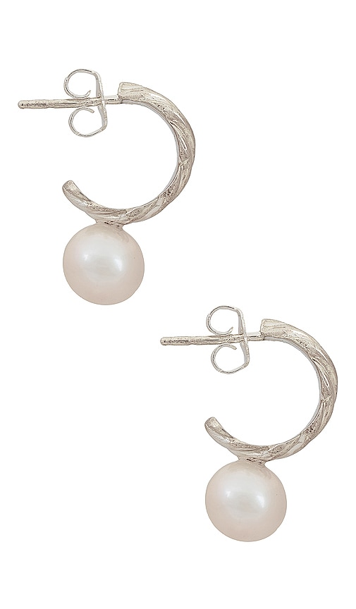 Shop Loren Stewart Lanyard Pearl Hoop Earrings In Metallic Silver