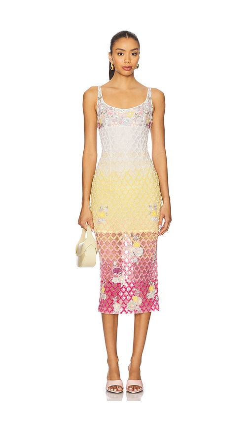 x REVOLVE Valeria Jewel Embroidered Midi Dress in Yellow,Pink. - size S (also in L)