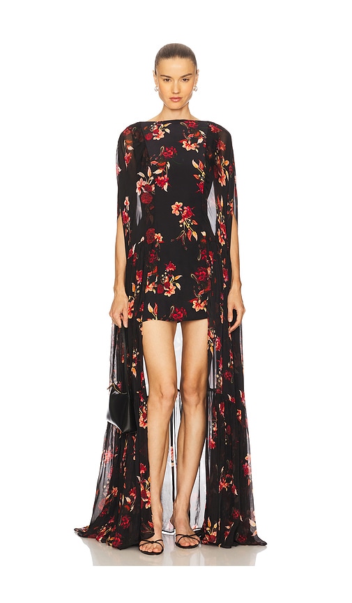 LA FUORI Coralia Gathered Cape Dress