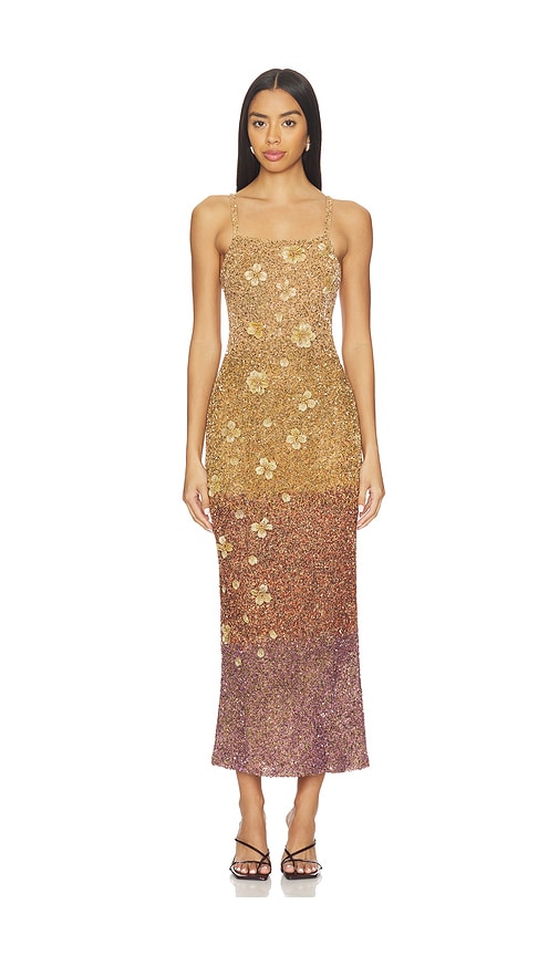 La Fuori Alessia Sovereign Ombre Midi Dress In Gold