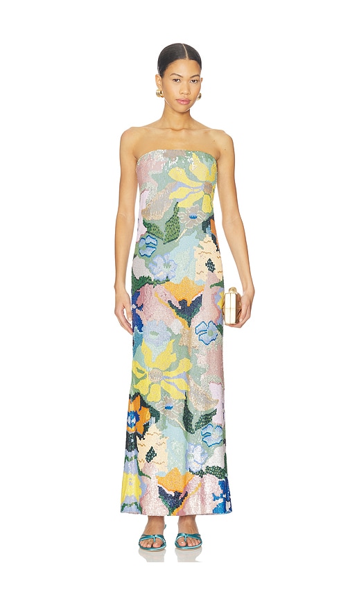 La Fuori Floral Jacquard Embroidered Gown In Animal Print