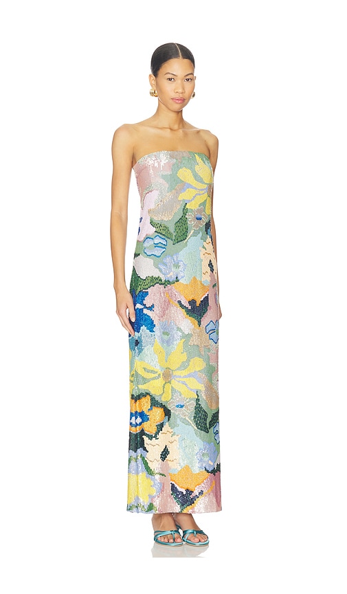 La Fuori Floral Jacquard Embroidered Gown In Animal Print