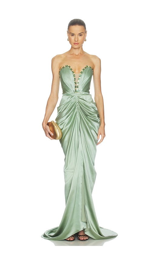La Fuori Aurora Misty Green Twilight Blossom Embellished Midi Dress | Smart  Closet