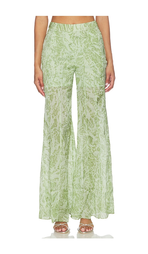 La Fuori Mistleaf Ruffle Printed Pant In Green