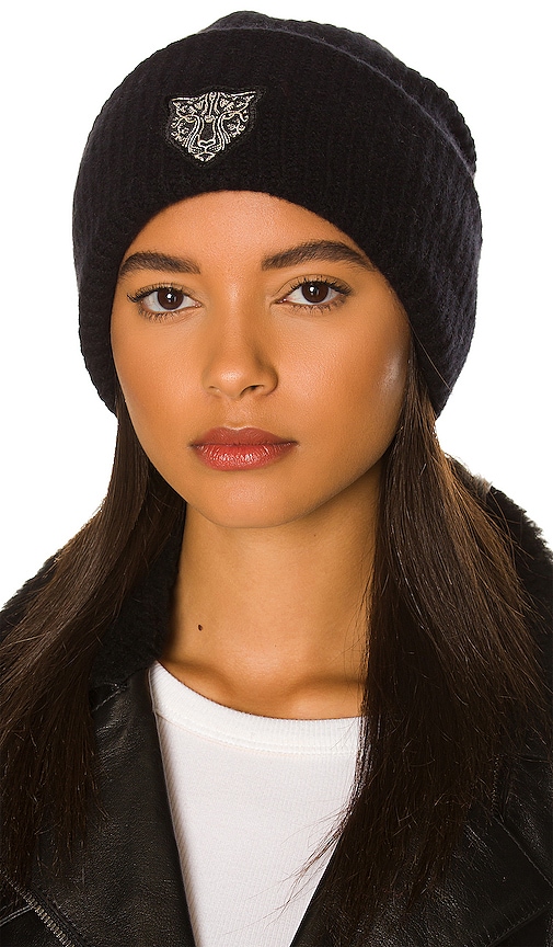 LITA by Ciara Black Cheetah Cashmere Beanie in Black | REVOLVE display picture 2