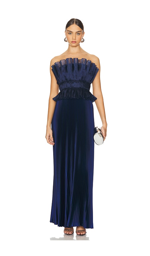 L'idée Masquerade Strapless Midi Gown In Navy