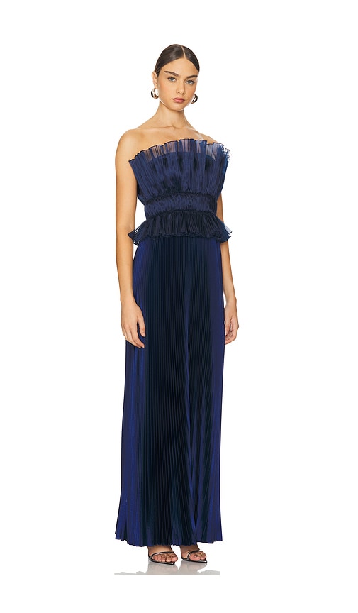 L'idée Masquerade Strapless Midi Gown In Navy