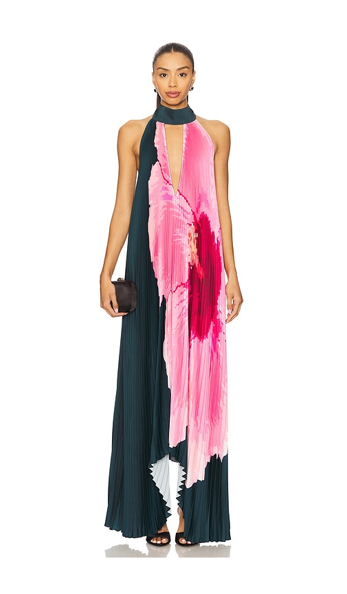 L'IDEE Opera Gown in Dark Green,Pink. - size 6/XS (also in 10/M, 8/S)